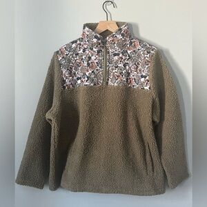 Vera Bradley Teddy Fleece Floral Quilted Green Sage 1/4 Zip Pullover Size XL NEW